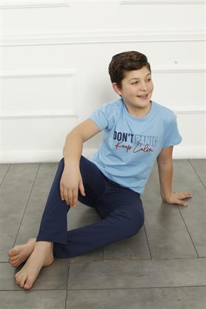 Moda Çizgi Erkek Çocuk Pamuk Kısa Kollu Pijama Takımı 20380