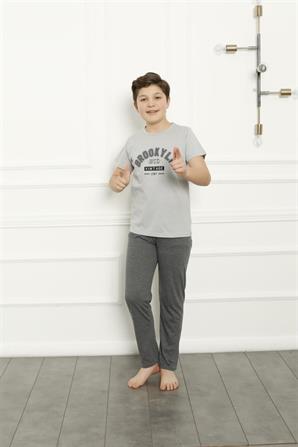 Moda Çizgi Erkek Çocuk Pamuk Kısa Kollu Pijama Takımı 20382