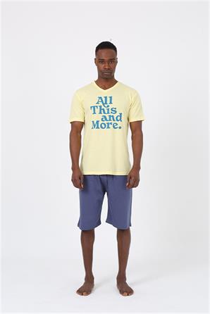 Moda Çizgi Erkek Kısa Kol Sarı Penye Şortlu Pijama Takımı 20372