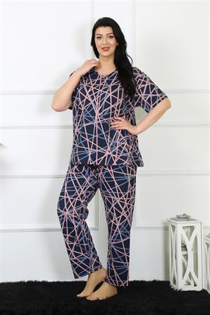 Moda Çizgi Kadın 5XL-6XL-7XL-8XL Büyük Beden Kısa Kol Pijama Takım 75008
