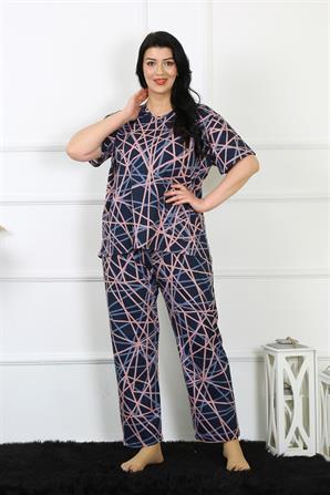 Moda Çizgi Kadın 5XL-6XL-7XL-8XL Büyük Beden Kısa Kol Pijama Takım 75008