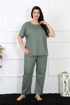Moda Çizgi Kadın 5XL-6XL-7XL-8XL Büyük Beden Yeşil Kısa Kol Pijama Takım 75012