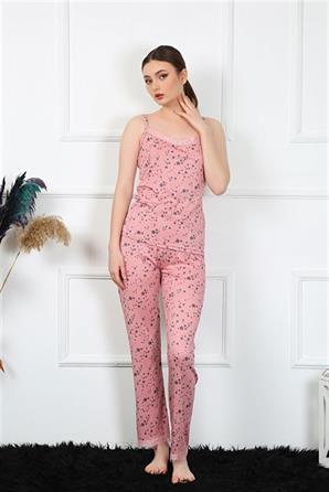 Moda Çizgi Kadın İp Askılı Pudra Pijama Takım 4137