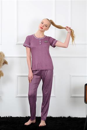 Moda Çizgi Kadın Mürdüm Kısa Kol Pijama Takım 20388