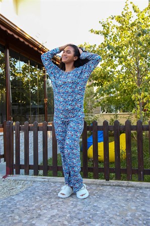 Moda Çizgi Kadın Penye Bol Paça Pijama Takım 4125