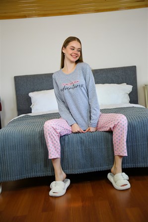 Moda Çizgi Kadın Penye Uzun Kol Pijama Takım 4118