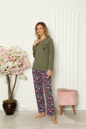 Moda Çizgi Kadın Penye Uzun Kol Pijama Takım 4101