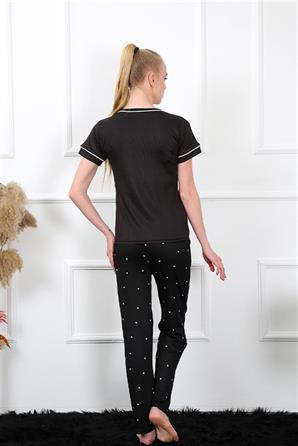 Moda Çizgi Kadın Siyah Kısa Kol Pijama Takım 20388