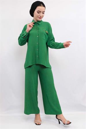 Moda Çizgi Zincir Aksesuarlı İkili Takım Yeşil