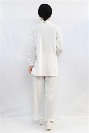 Moda Çizgi Zincir Aksesuarlı İkili Takım  Beyaz