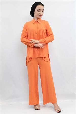 Moda Çizgi Zincir Aksesuarlı İkili Takım Turuncu