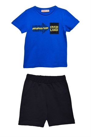 Saks Renkli Baskılı Erkek Çocuk Tişört Şort Takım |KT 216539