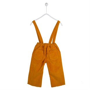 Sarı Renkli Askılı Paçar Püsküllü Düğmeli Kadife Kız Çocuk Pantolon|PC 214974