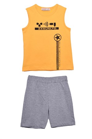 Sarı Renkli Baskılı Erkek Çocuk Tişört Şort Takım |KT 216550