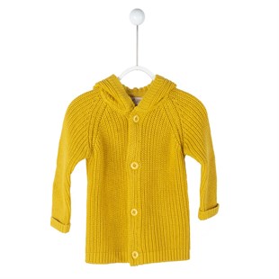 Sarı Renkli Kapşonlu Önden Düğmeli Fitilli Uzun Kol Bebek Kız Hırka |T 115112