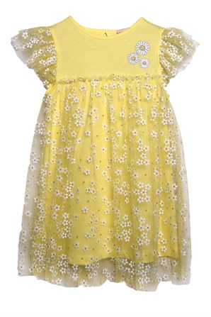 Sarı Renkli Papatya Baskılı Kız Çocuk Elbise |EK 219093