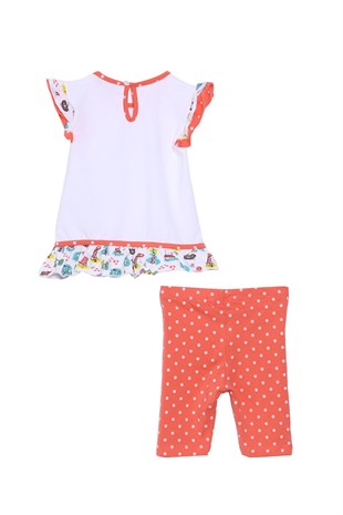 Silversunkids | Bebek Kız Beyaz Renkli Baskılı Tişört ve Puantiyeli Tayt Takım | KT 617971