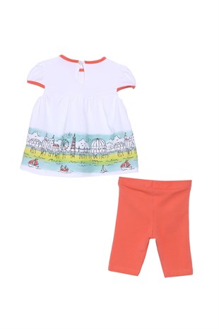 Silversunkids | Bebek Kız Beyaz Renkli Baskılı Tişört ve Puantiyeli Tayt Takım | KT 617973