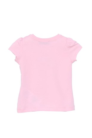 Silversunkids | Bebek Kız Pembe Renkli Baskılı Omuzdan Düğmeli Tişört | BK 118358