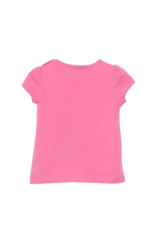 Silversunkids | Bebek Kız Pembe Renkli Baskılı Omuzdan Düğmeli Tişört | BK 118051