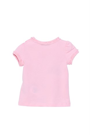 Silversunkids | Bebek Kız Pembe Renkli Baskılı Omuzdan Düğmeli Tişört | BK 118212