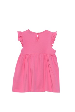 Silversunkids | Bebek Kız Pembe Renkli Baskılı Kolları Fırfırlı Örme Elbise | EK 118054