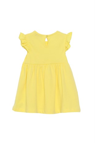 Silversunkids | Bebek Kız Sarı Renkli Baskılı Kolları Fırfırlı Örme Elbise | EK 118054