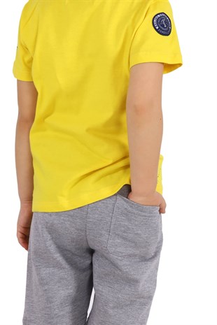 Silversunkids | Erkek Çocuk Sarı Renkli Baskılı Bisiklet Yakalı Tişört | BK 217743