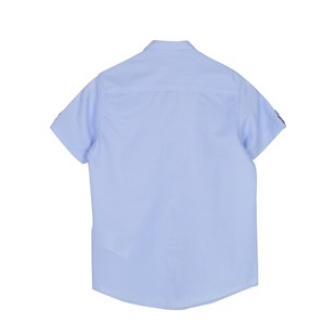 Silversunkids | Erkek Genç Mavi Renkli Kolları Düğme Detaylı Dokuma Gömlek | GC 316243