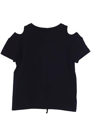 Silversunkids | Genç Kız Siyah Renkli Baskılı Önden Bağlamalı Tişört | BK 318068
