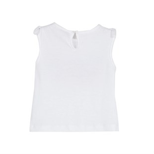 Silversunkids | Kız Bebek Beyaz Renkli Baskılı Kol Ucu Fiyonk Detaylı Kolsuz Tişört | BK 115898