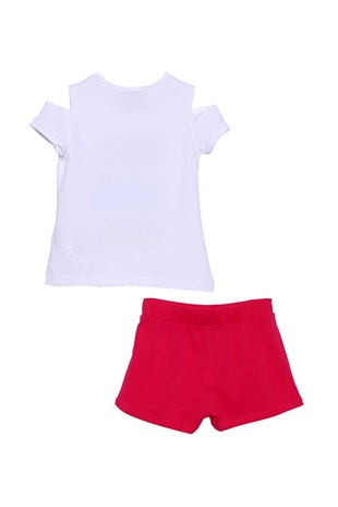 Silversunkids | Kız Çocuk Beyaz Renkli Baskılı Tişört ve Şort Takımı | KT 218167