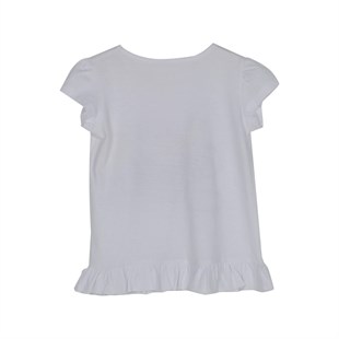 Silversunkids | Kız Çocuk Beyaz Renkli Nakışlı Etek Ucu Fırfırlı Tişört | BK 215538