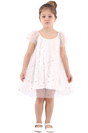 Silversunkids | Kız Çocuk Ekru Renkli Yıldız Baskılı Tüllü Elbise | EK 217707
