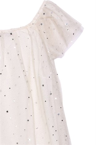 Silversunkids | Kız Çocuk Ekru Renkli Yıldız Baskılı Tüllü Elbise | EK 217707