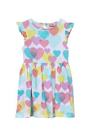Silversunkids | Kız Çocuk Karışık Desen Renkli Kalp Desenli Kolları Fırfırlı Örme Elbise | EK 218113