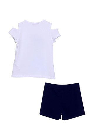 Silversunkids | Kız Çocuk Lacivert Renkli Baskılı Tişört ve Şort Takım | KT 217784
