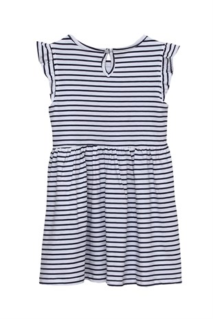 Silversunkids | Kız Çocuk Lacivert Renkli Payet İşlemeli Kolları Fırfırlı Çizgili Örme Elbise | EK 218112