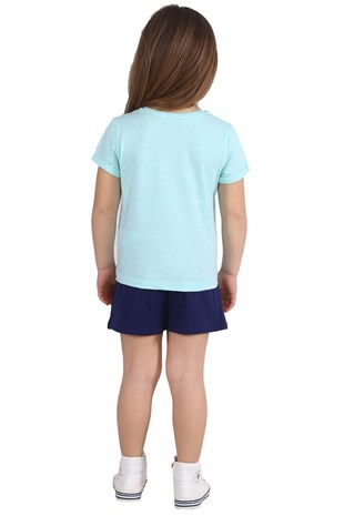 Silversunkids | Kız Çocuk Mint Renkli Baskılı Önden Bağlamalı Tişört | BK 218325