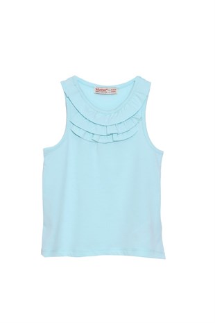 Silversunkids | Kız Çocuk Mint Renkli Fırfırlı Kolsuz Tişört | BK 218369