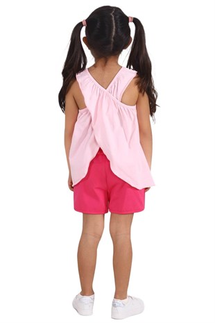 Silversunkids | Kız Çocuk Pembe Renkli Baskılı Kolsuz Tişört ve Şort Takım | KT 217669
