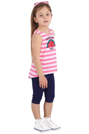 Silversunkids | Kız Çocuk Pembe Renkli Payet İşlemeli Çizgili Kolsuz Tişört | BK 218435