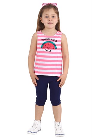 Silversunkids | Kız Çocuk Pembe Renkli Payet İşlemeli Çizgili Kolsuz Tişört | BK 218435