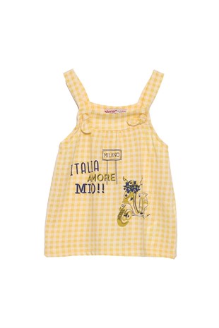 Silversunkids | Kız Çocuk Sarı Renkli Baskılı Pötikareli Askılı Bluz | BK 217990