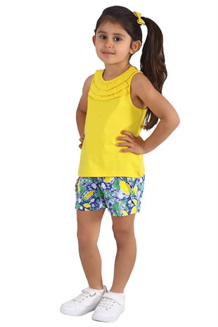 Silversunkids | Kız Çocuk Sarı Renkli Fırfırlı Kolsuz Tişört | BK 218369