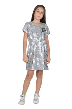 Silversunkids | Kız Genç Gri Melanj Renkli Belden Lastikli Parlak Örme Elbise | EK 315921