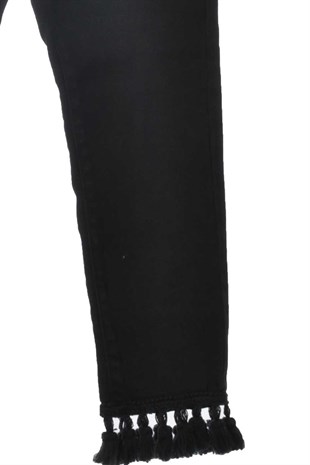 Siyah Renkli Pantolon Denim 5 Cepli Paçası Püsküllü Kot Pantolon Kız Çocuk |PC 210468