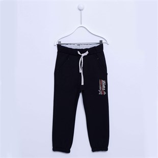 Siyah Renkli Sweat Pantolon Örme Baskılı Paçası Ve Beli Lastikli Eşofman Altı Erkek Çocuk |JP-212584