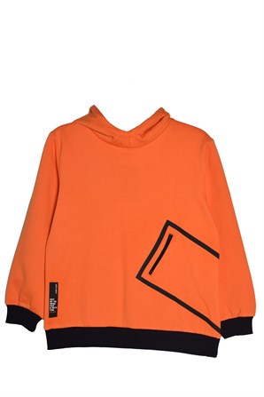 Turuncu Renkli Fermuar Detaylı Kapüşonlu Genç Erkek Sweatshirt - JS 316659