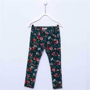 Yeşil Renkli Çiçek Desenli Kız Çocuk Pantolon-PC 74437 |Silversunkids